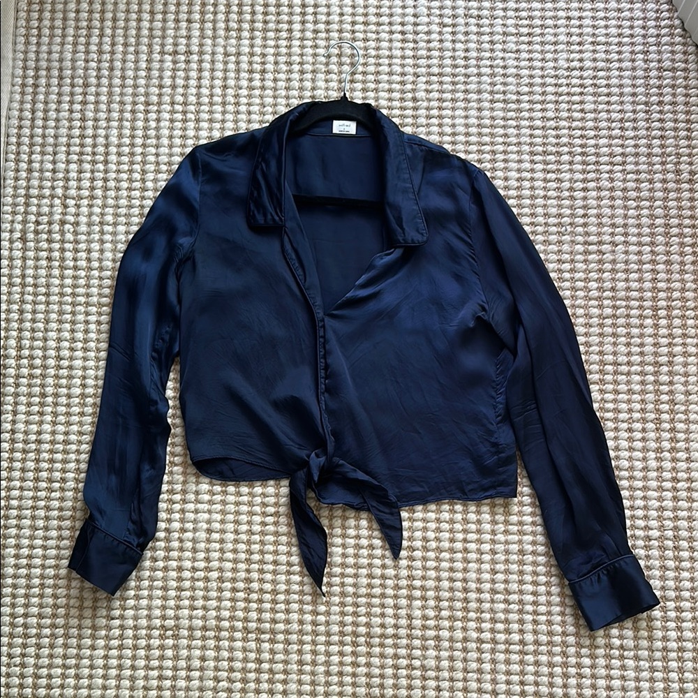 Navy blue satin tie top